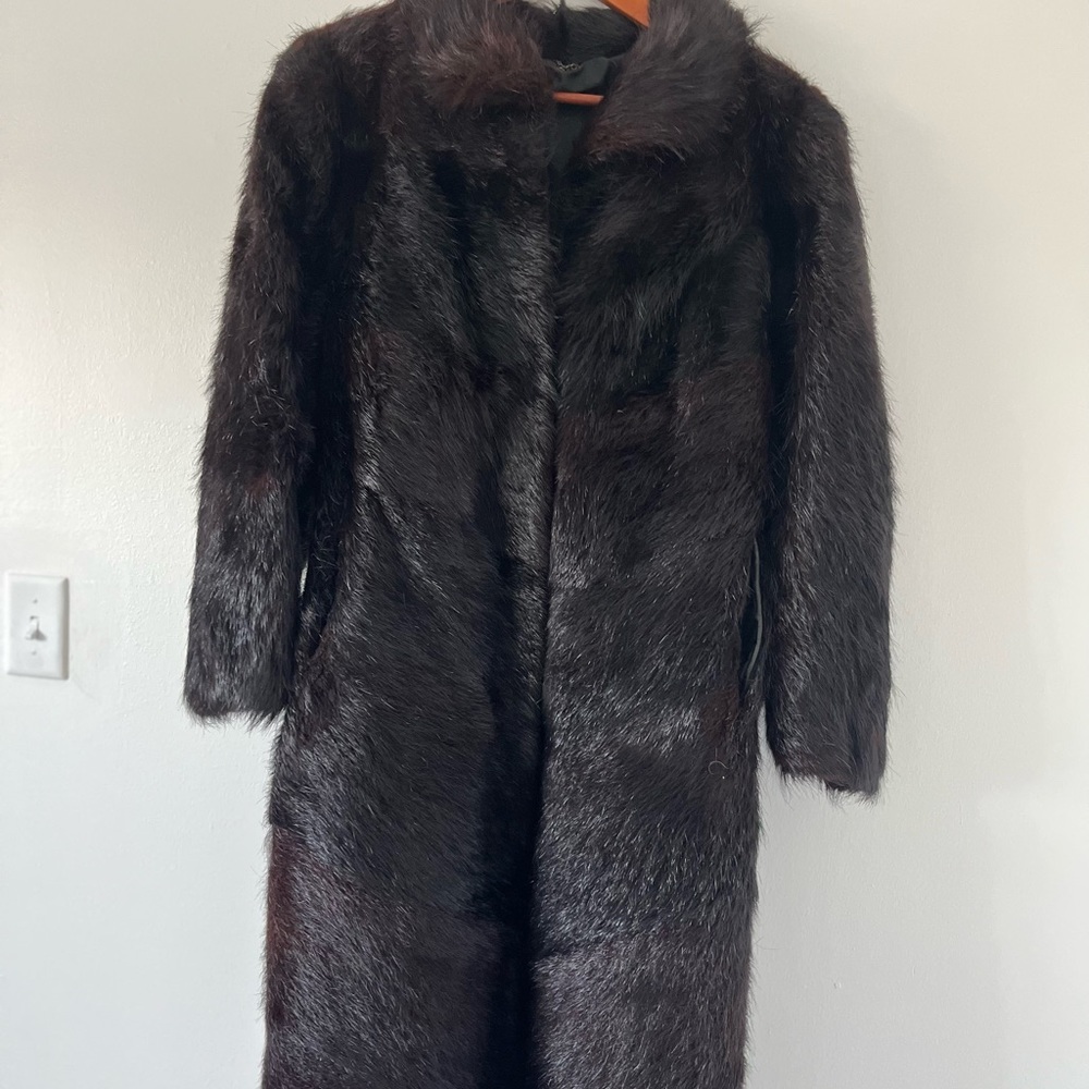 Vintage Women’s Black Nutria Fur Coat,size 8-10, length -110 cm, sleeve- 60 cm